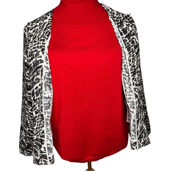 Chico women's jacket blazer black white brown open front faux pockets cotton 3 - Picture 8 of 9